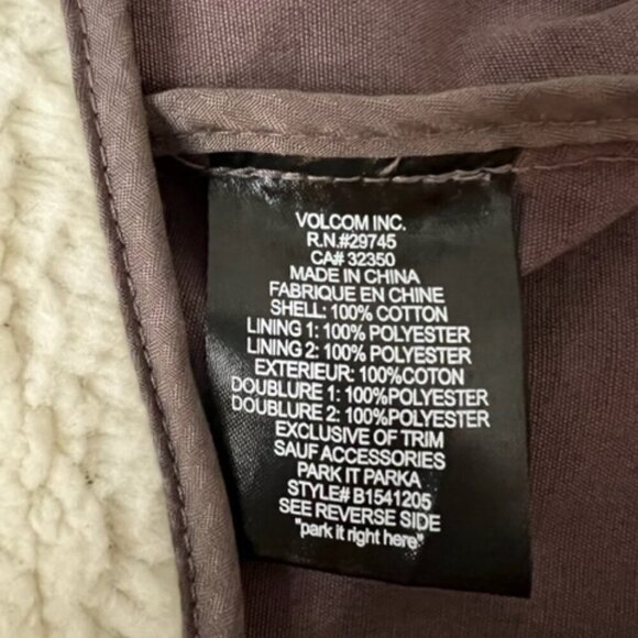 Volcom Junior's Park It Parka Jacket in Iron Grey Sherpa Lined Size XL - Picture 10 of 10